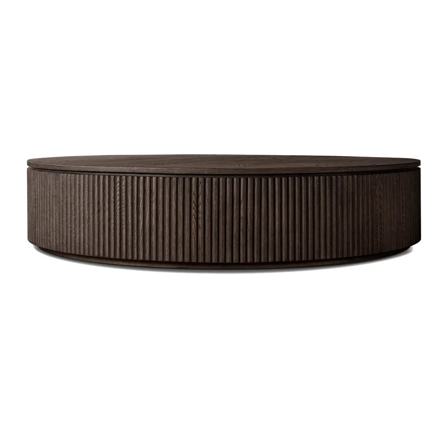 Modern Black Round Solid Wood Coffee Table for Living Room