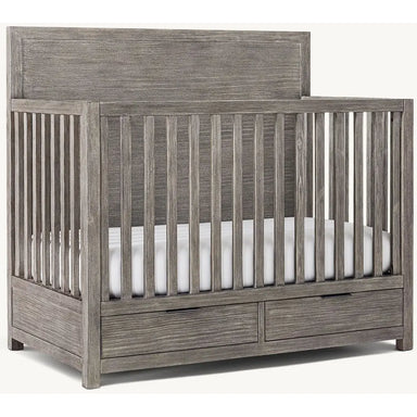 Elegant Mahogany Convertible Baby Crib with Storage Drawers, Distressed Gray