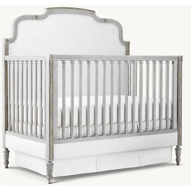 Luxurious French Provincial Mahogany Baby Crib, Distressed Grey & Gold Accents