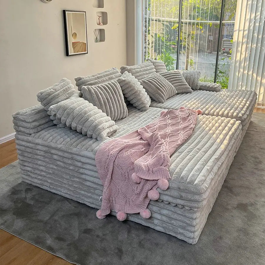 Modern Empty Corduroy L-Shape Bubble Sofa, Compressed for Hotel Comfort