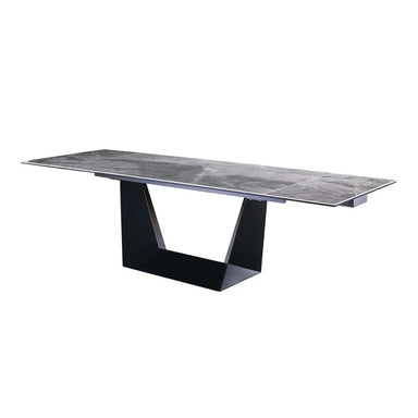Modern Extendable Ceramic Top Dining Table, Space-Saving Metal Rectangular Restaurant Set