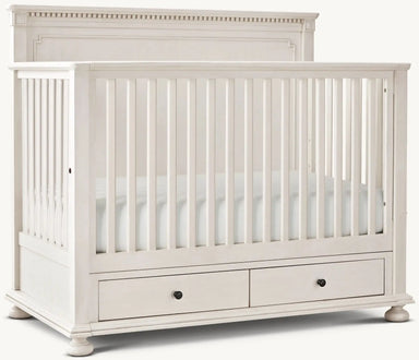 Elegant Antique White Mahogany Convertible Baby Crib with Integrated Storage Drawers