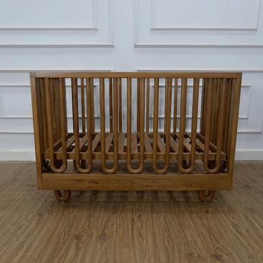Elegant Teak Wood Baby Crib: Natural Finish, Adjustable, Safe & Customization Available