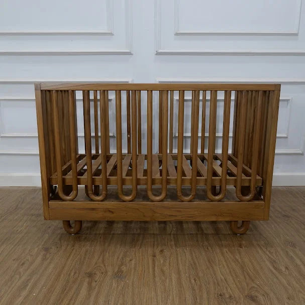 Elegant Teak Wood Baby Crib: Natural Finish, Adjustable, Safe & Customization Available