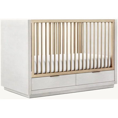 Luxury Modern Mahogany Baby Crib with Gold Accents, Storage Drawers, Convertible Design