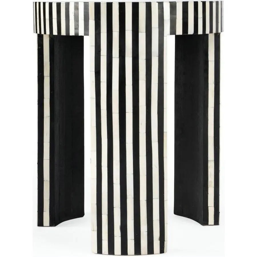Hand-Cut Bone Inlay Round Coffee Table - Black & White Accent