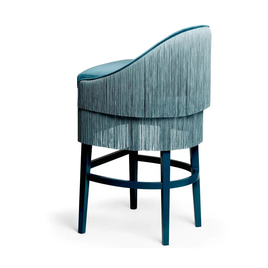 Elegant Nordic Velvet Bar Stool with Fringes, Gold Metal Base, Counter Bar Height