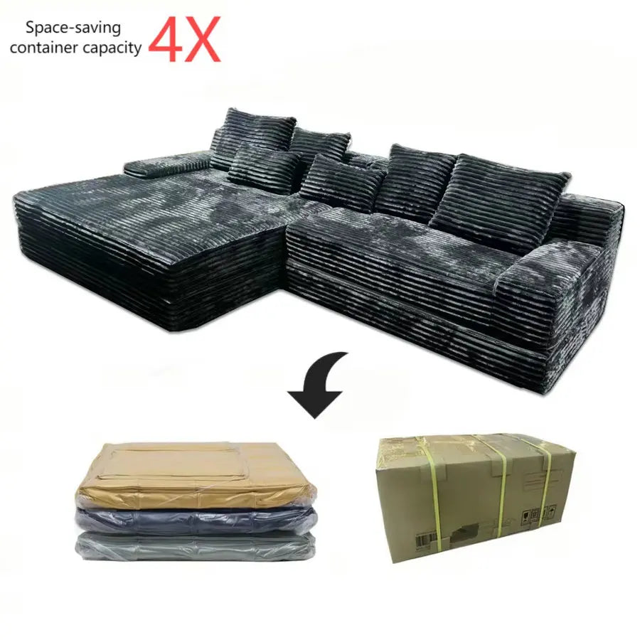 Modern Empty Corduroy L-Shape Bubble Sofa, Compressed for Hotel Comfort