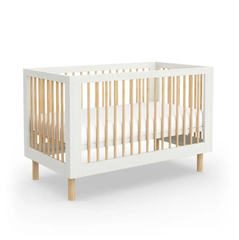 Premium Teak Wood Baby Crib with White Frame, Adjustable Nursery Cot