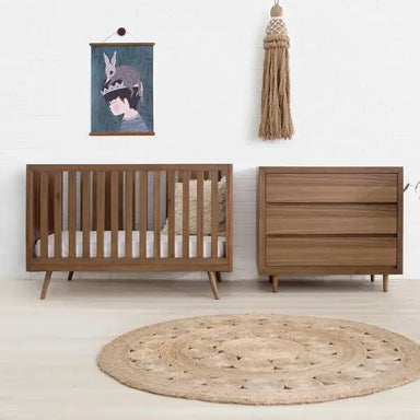 Premium Teak Wood Mid-Century Modern Convertible Baby Crib Toddler Bed