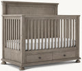 Craftsman Washed Gray Teak Convertible Baby Crib with Integrated Storage