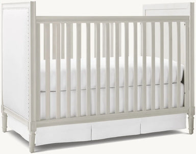 Premium Transitional Convertible Baby Crib - Mahogany Wood & Upholstered Headboard