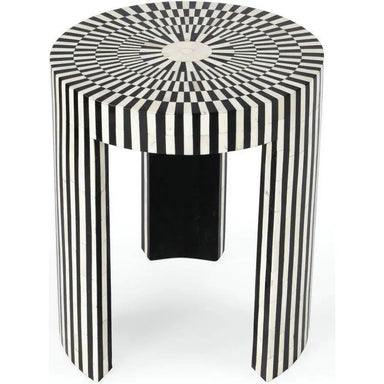Hand-Cut Bone Inlay Round Coffee Table - Black & White Accent