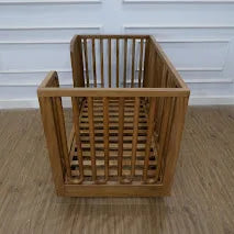 Elegant Teak Wood Baby Crib: Natural Finish, Adjustable, Safe & Customization Available