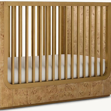 Luxury Convertible Teak Baby Crib, Burl Wood Accents, Sustainable Nursery Cot