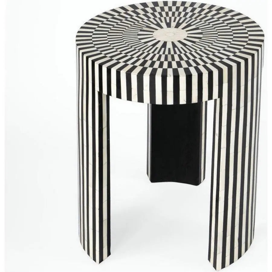 Hand-Cut Bone Inlay Round Coffee Table - Black & White Accent