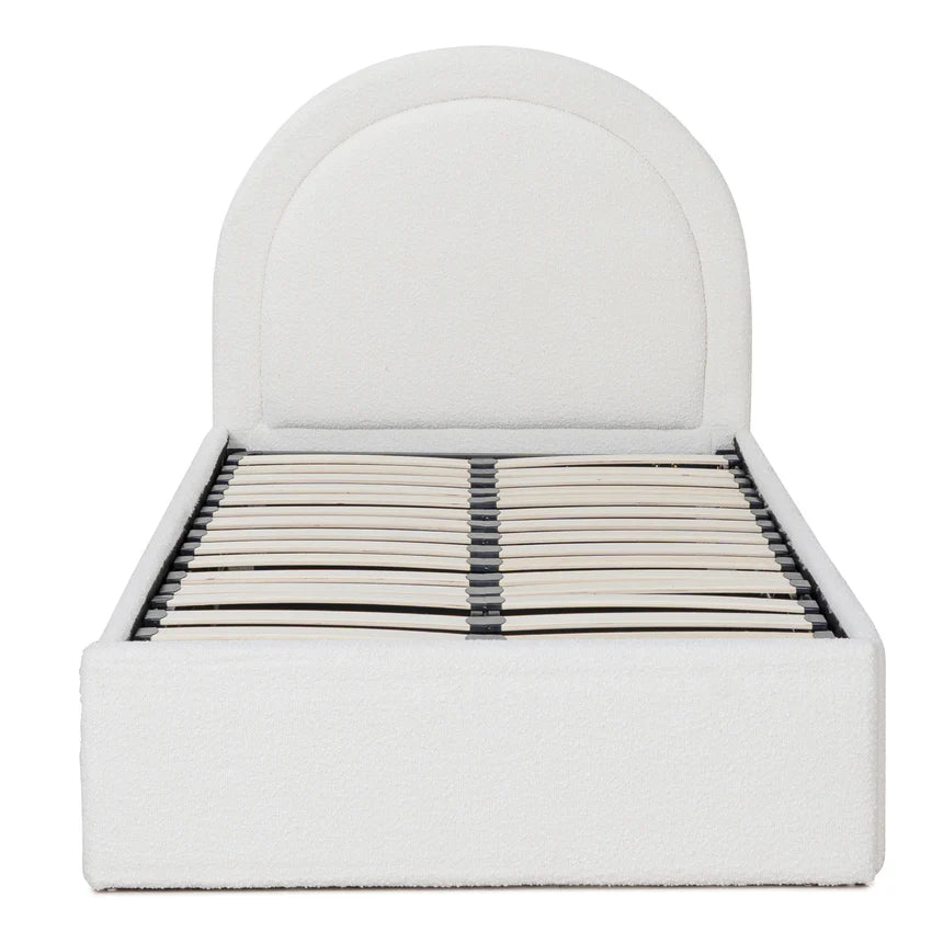 Antique White Boucle Single Sized Bed Frame with Storage 