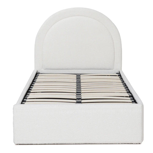 Antique White Boucle Single Sized Bed Frame with Storage 