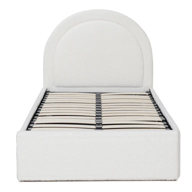 Antique White Boucle Single Sized Bed Frame with Storage 