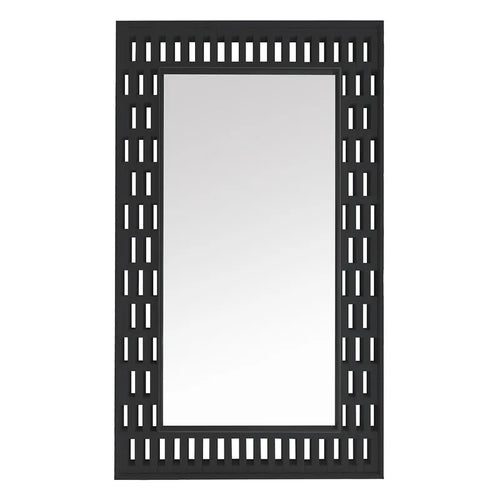 Rectangular mirror with a black decorative frame on a white background