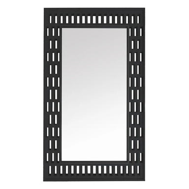 Rectangular mirror with a black decorative frame on a white background