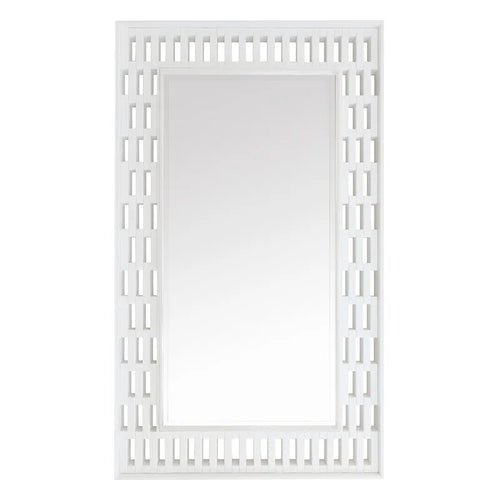 White decorative mirror with lattice design on a white background