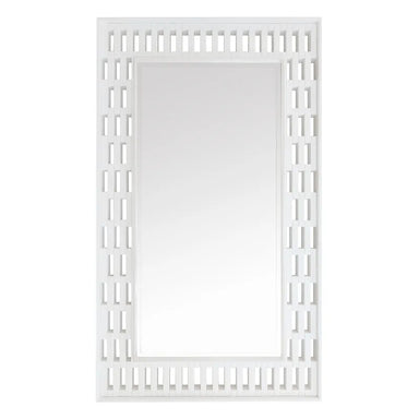 White decorative mirror with lattice design on a white background