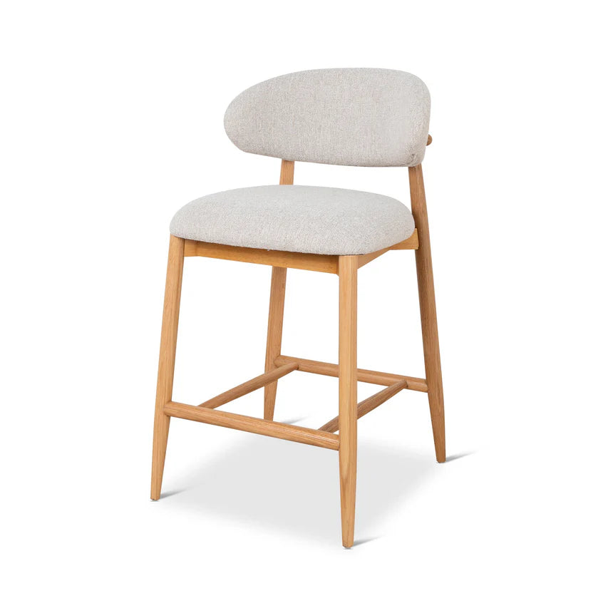 Mya 65cm Coastal Beige Bar Stool - Natural Oak