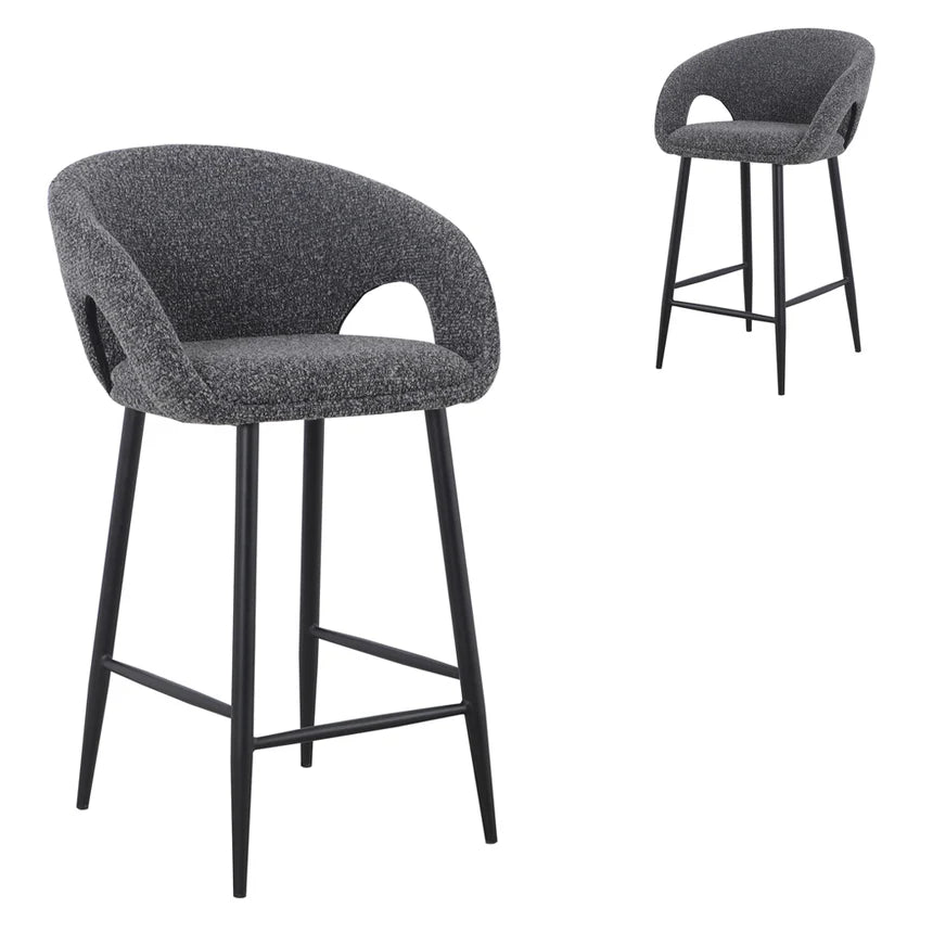 Albinus 65cm Bar Stool - Anthracite Grey Boucle (Set of 2)