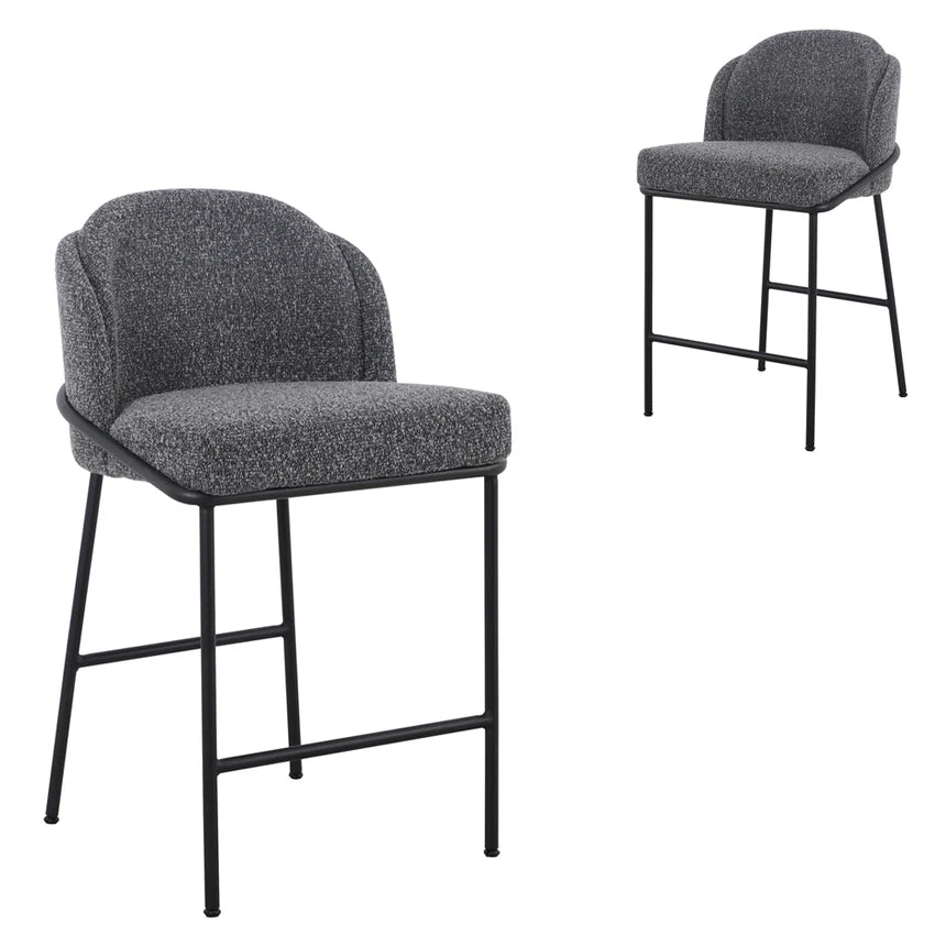 Anthracite 65cm Bar Stool - Grey Boucle (Set of 2)
