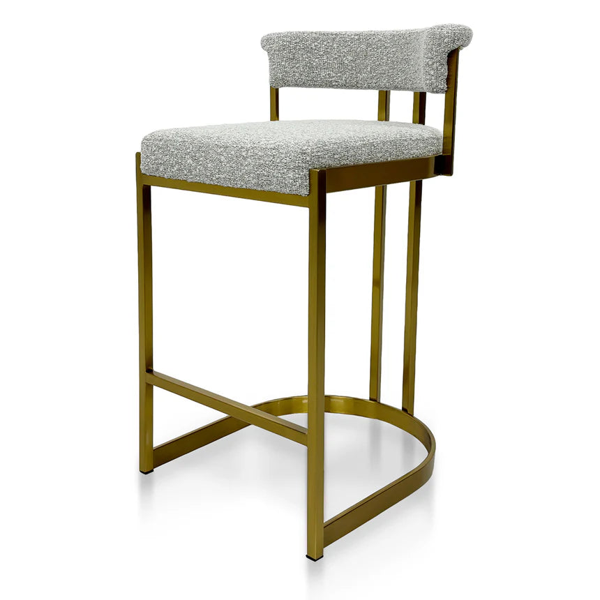 Adela Silver Grey Boucle Bar Stool - Golden Base