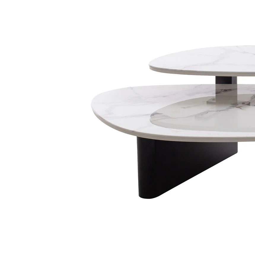 Marble Textured Glass Coffee Table - Black