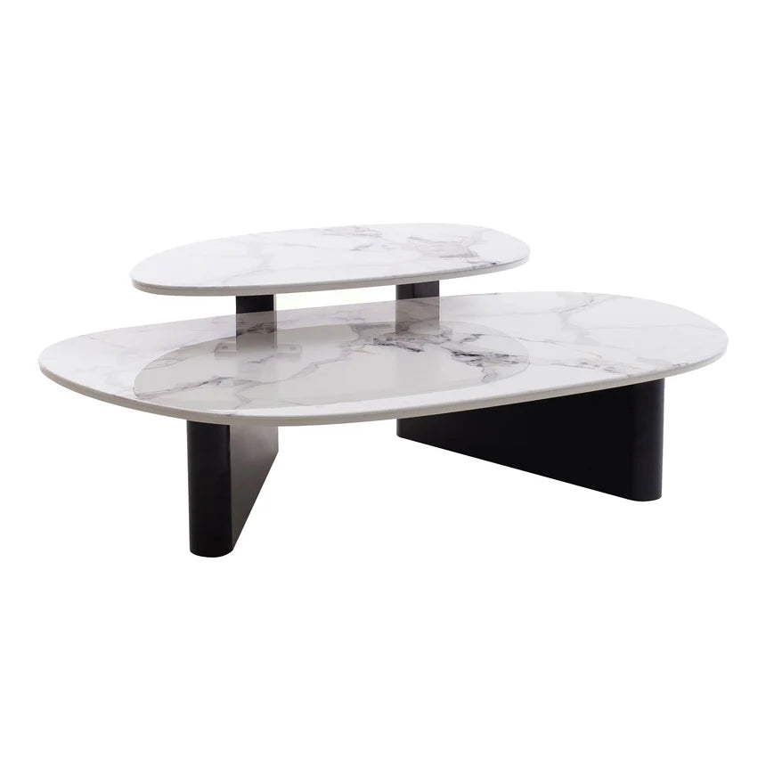 Marble Textured Glass Coffee Table - Black