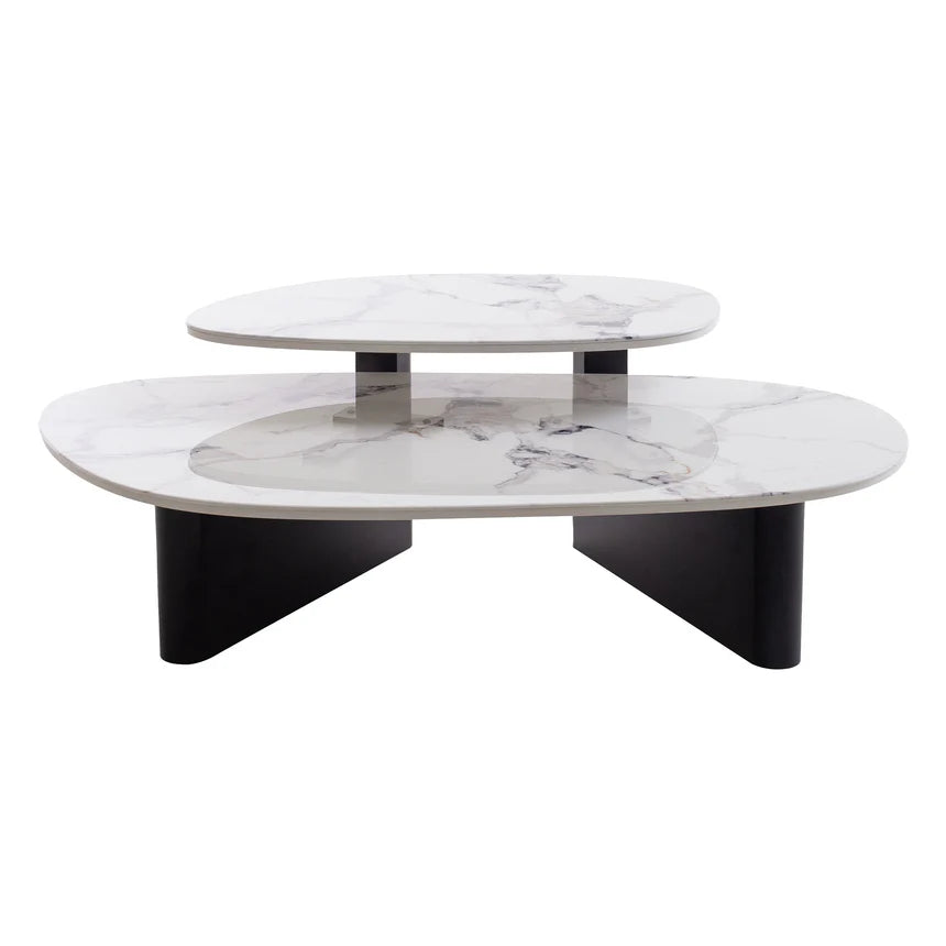 Marble Textured Glass Coffee Table - Black