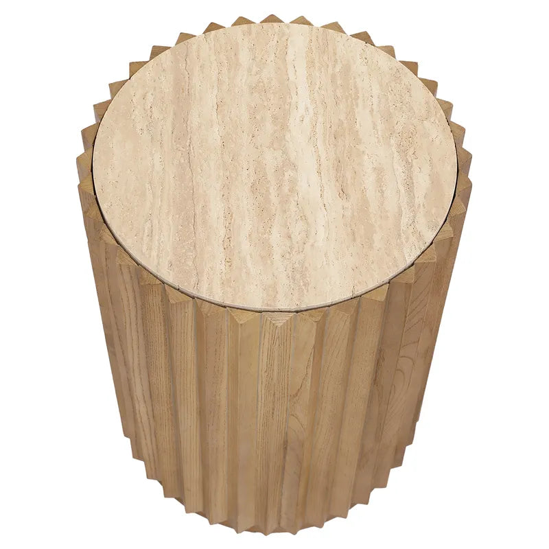 Carter Travertine Side Table - Walnut