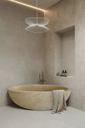 Calixte Classic Beige Travertine Bathtub – Unique Hand-Carved Design