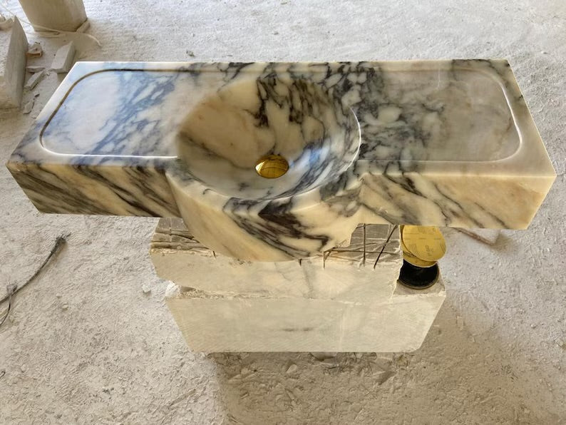 Pietro Violet Wall-Mounted Marble Sink, Natural Stone Vanity