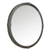 Round mirror with a textured black frame on a white background
