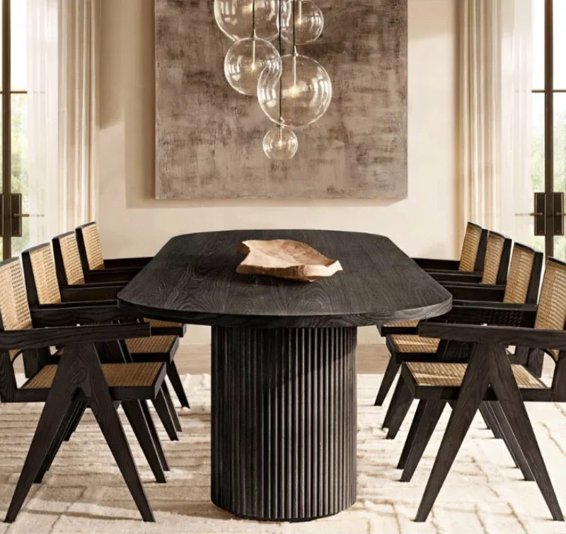 High-End American Solid Wood Dining Table and Chairs Set