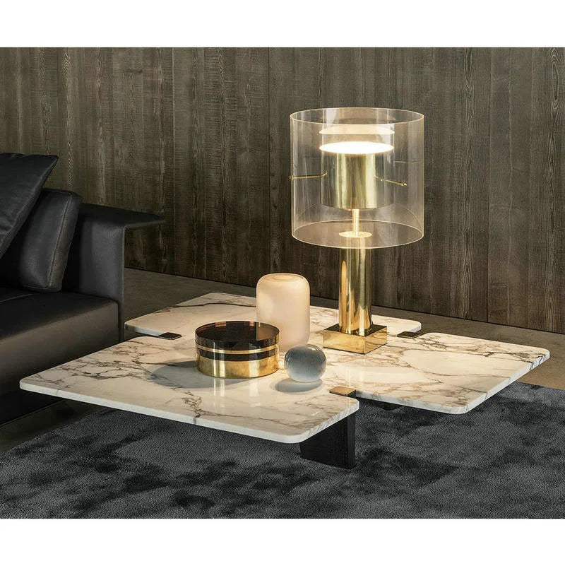 Luxury Modern Round Marble Top Wood Coffee Table for Living Room