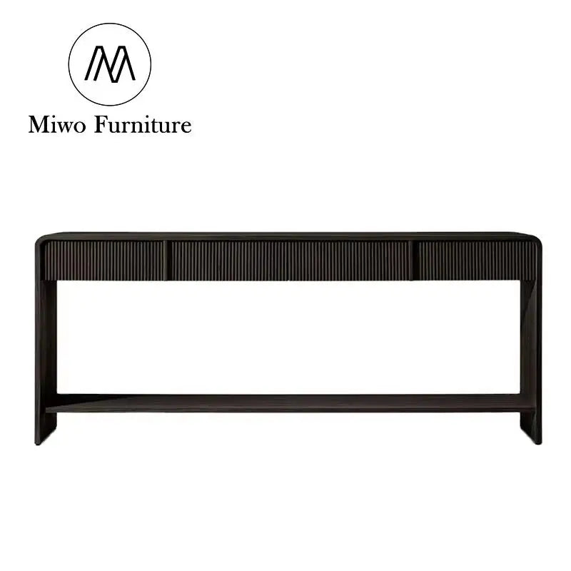 Modern Solid Wood Oval Groove Entrance Hallway Console Table