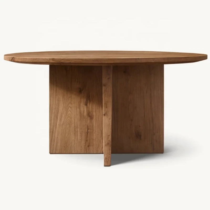Exquisite High-Grade Round Wooden Dining Table Set - Customizable Oak Solid Wood