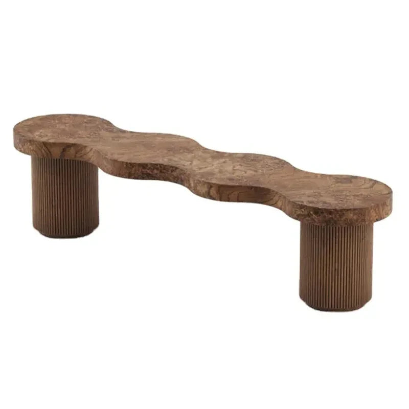 Elegant Nordic Fluted Oak Wood Bench with Burl Top - Modern Home Seating