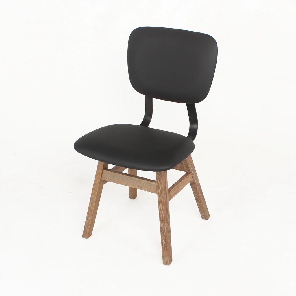 Industrial Modern Black Leather Dining Chair, Natural Oak Legs, Versatile Home Office