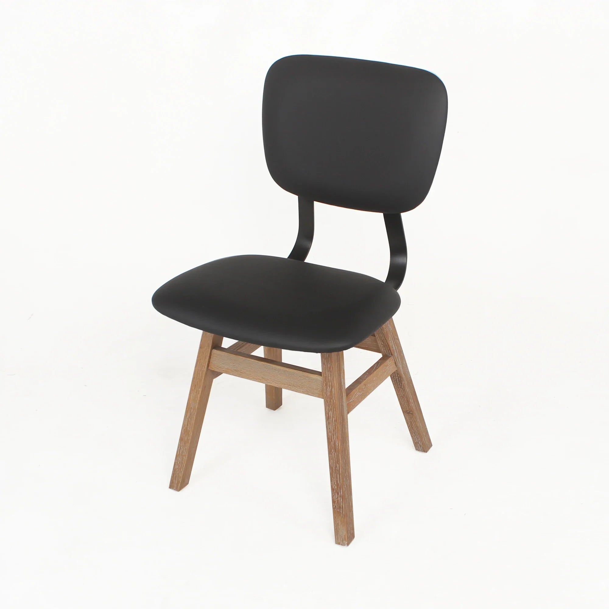 Industrial Modern Black Leather Dining Chair, Natural Oak Legs, Versatile Home Office
