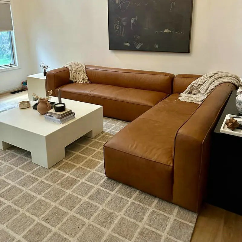 Italian Vintage Leather Corner Sectional Sofa Set, Modern Daybed Modular Couch