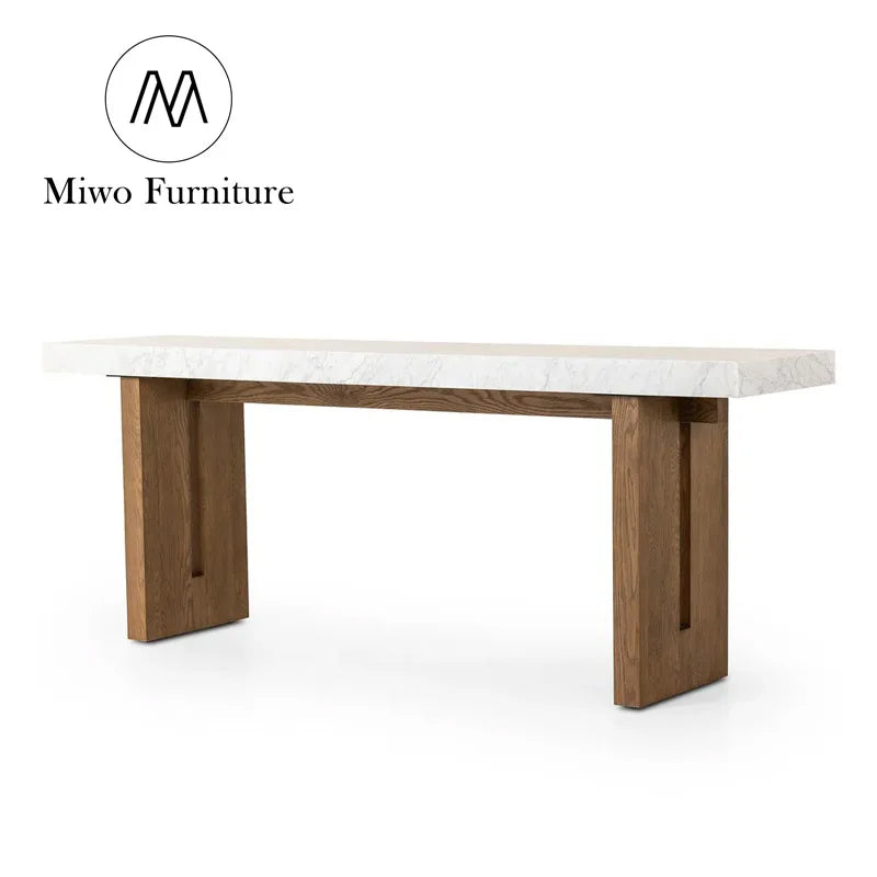 Modern Solid Wood and Marble Top Entrance Console Table