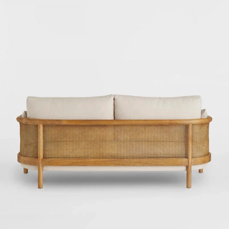 Natural Rattan Oak Wood Frame Couch Sofa for Modern Living Room Hotel