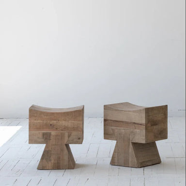 Natural Brushed Recycled Wood Foot Stool for Living Room Furniture