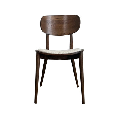 Contemporary Solid Oak Walnut Finish Dining Chair with Plush Boucle Upholstery